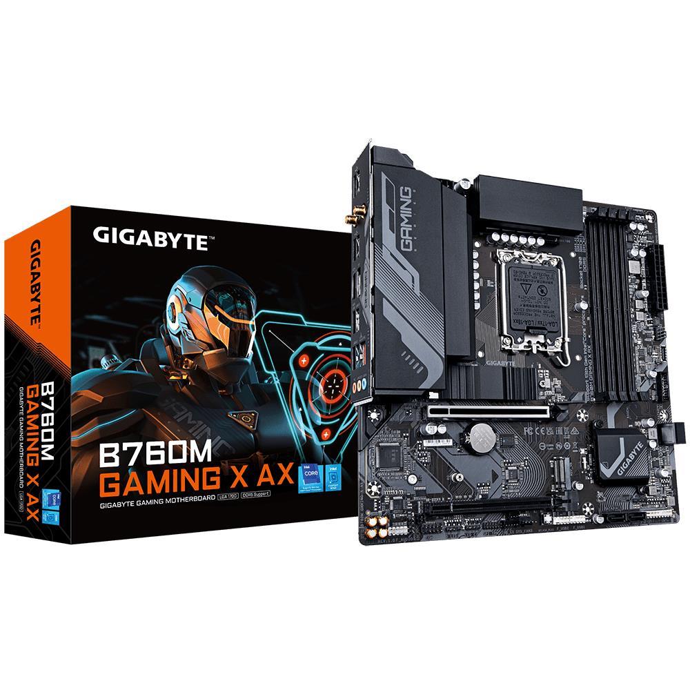 Mainboard GIGABYTE Intel B760 Express LGA1700 Micro-ATX Memory DDR5 Memory slots 4 1xPCI-Express 4.0 16x 1xM.2 1xHDMI 1xDisplayPort 5xUSB 2.0 3xUSB 3.2 1xRJ45 3xAudio port B760MGAMINGXAX1.1
