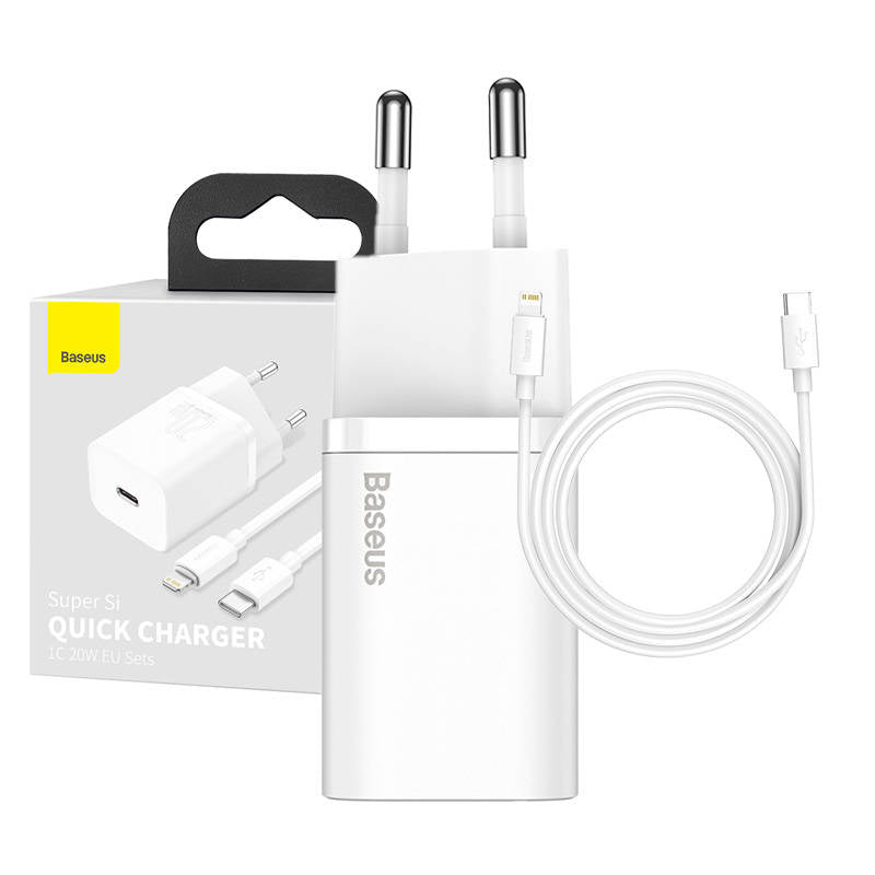 Baseus Super Si Quick Charger 1C 20W with USB-C cable for Lightning 1m (white) - Image 1