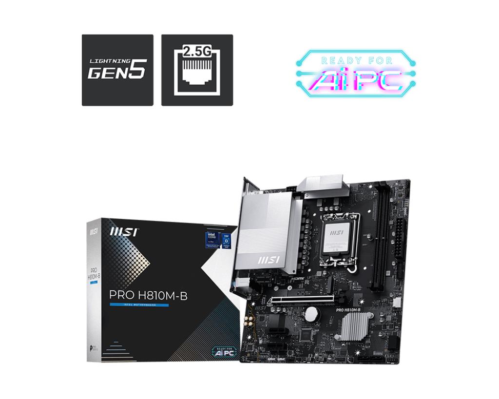 Mainboard MSI Intel H810 LGA1851 Micro-ATX Memory DDR5 Memory slots 2 PROH810M-B