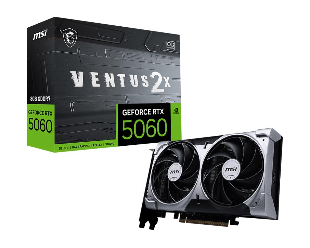 Graphics Card MSI NVIDIA GeForce RTX 5060 8 GB GDDR7 128 bit PCIE 5.0 16x Dual Slot Fansink RTX50608GVENTUS2XOC
