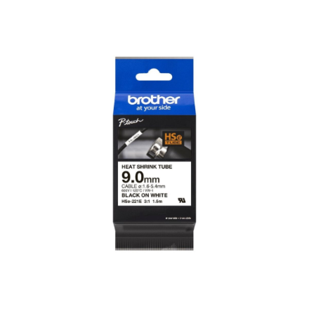 Brother | Heat shrink tube tape HSe-221E | Black on White