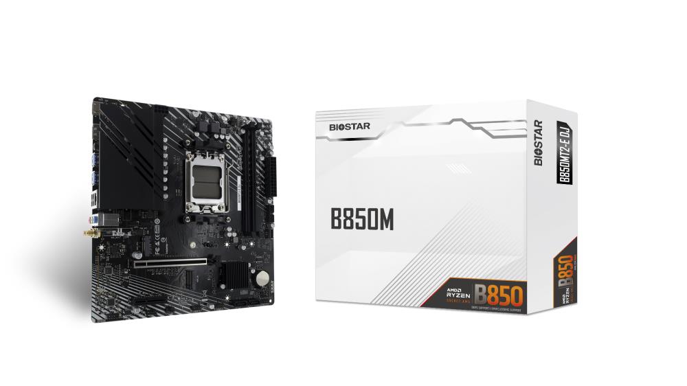 Mainboard BIOSTAR AMD B850 Socket AM5 micro ATX RAM DDR5-SDRAM 2xSlots Wi-Fi Yes Bluetooth Yes 2xNumber of M.2 (M) slots B850MT2-EDJ