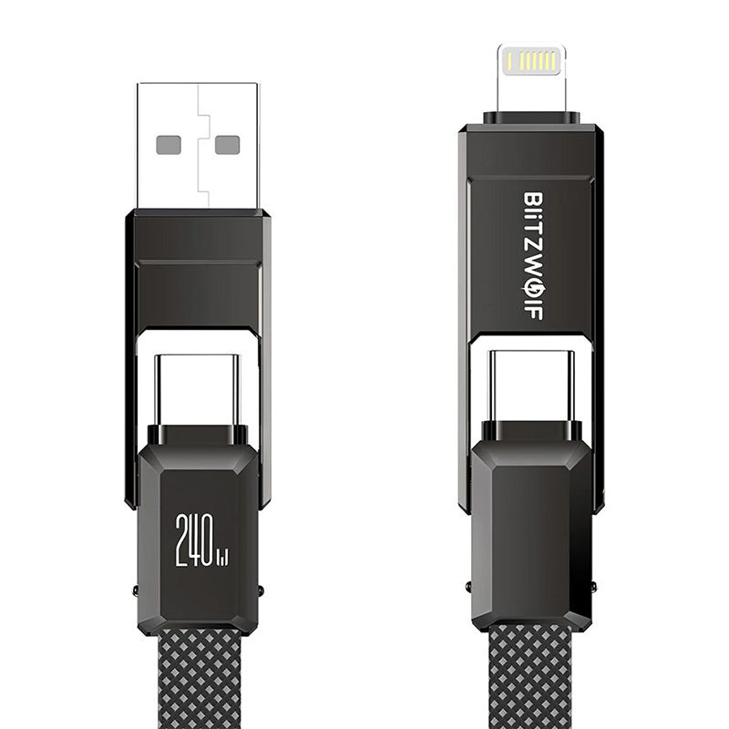 Blitzwolf BW-HDC7 4-in-1 USB+C+Lightning cable 240W 1.2m (black) - Product Image 1