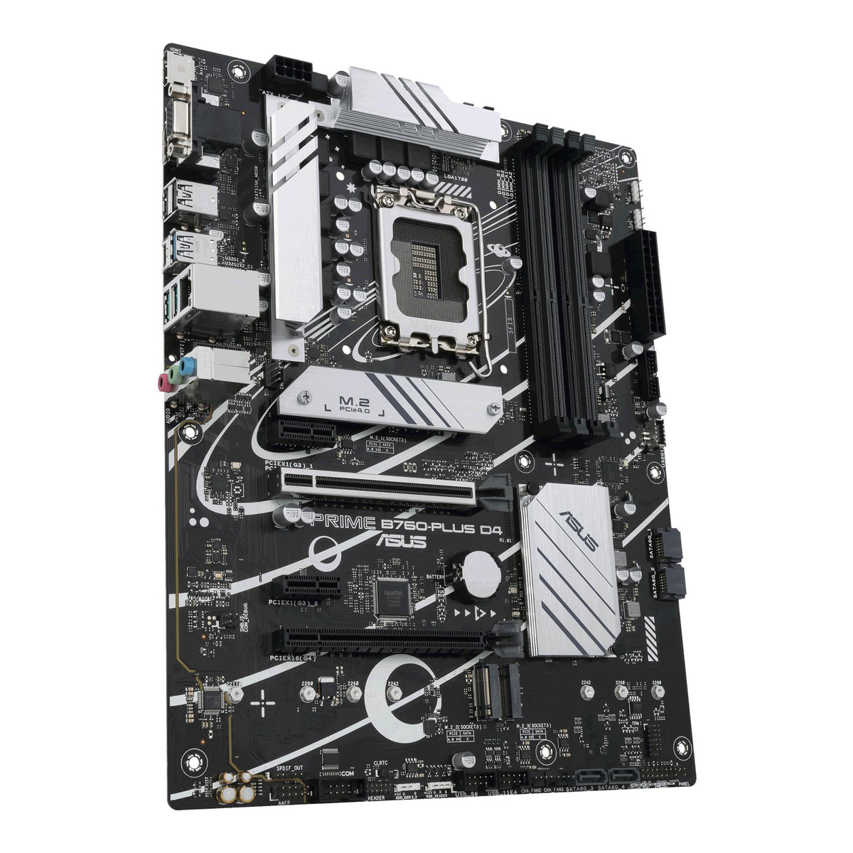 Mainboard ASUS Intel B760 Express LGA1700 ATX Memory DDR4 Memory slots 4 2xPCI-Express 3.0 1x 1xPCI-Express 4.0 16x 1xPCI-Express 5.0 16x 3xM.2 1x15pin D-sub 1xHDMI 1xDisplayPort 2xUSB 2.0 3xUSB 3.2 1xUSB-C 1xRJ45 3xAudio port PRIMEB760-PLUSD4