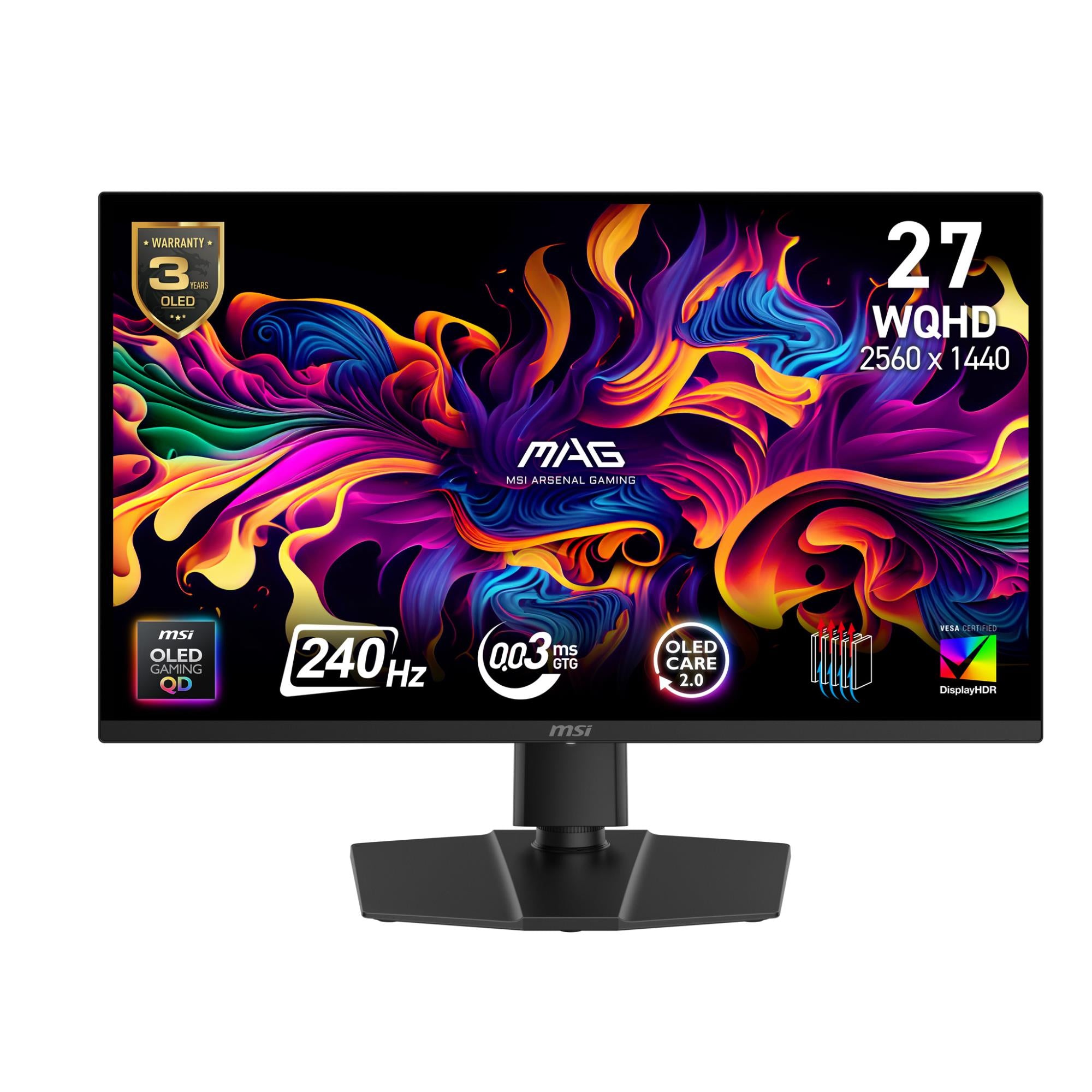 Monitor MSI MAG 271QP QD-OLED X24 26.5" Gaming Swivel Pivot Height adjustable Tilt Matte Panel QD-OLED 2560x1440 16:9 240 ?? 0.03 ms Colour Black MAG271QPQDOLEDX24