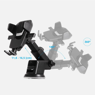 Telescopic adjustable car holder for dashboard, glass, black — Hurtel