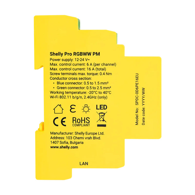 Shelly RGBWW Pro WiFi 5-Kanal-DIN-Schienen-Beleuchtungscontroller