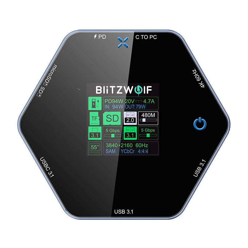 Blitzwolf 8in1 docking station BW-TH16 USB 100W LCD Smart Display - Image 2
