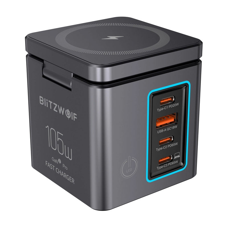 Blitzwolf BW-i113 GaN, USB-A, 3xUSB-C, 105W mains charger - Product Image 1