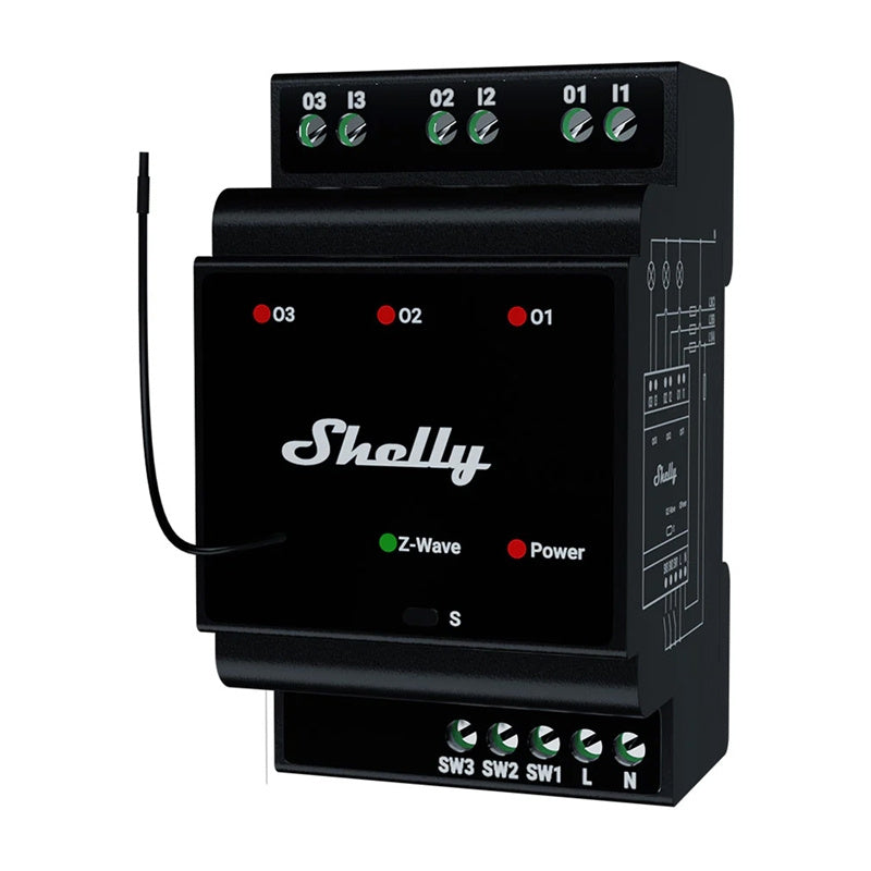 Shelly Qubino Wave Pro 3 Z-Wave 3 channel DIN rail relay - Product Image 1