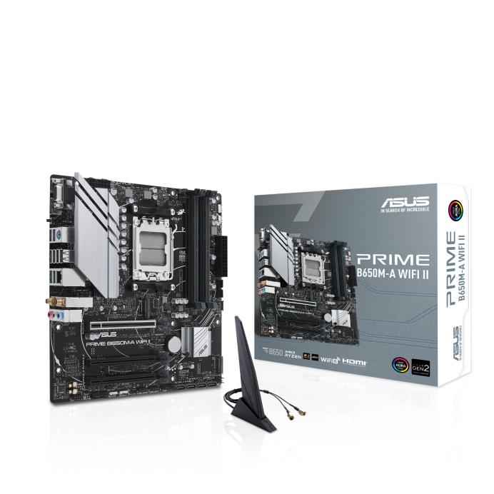 Mainboard ASUS AMD B650 Micro-ATX Memory DDR5 Memory slots 4 3xPCI-Express 4.0 16x 2xM.2 1x15pin D-sub 1xHDMI 1xDisplayPort 4xUSB 2.0 4xUSB 3.2 1xPS/2 1xRJ45 3xAudio port PRIMEB650M-AWIFIII