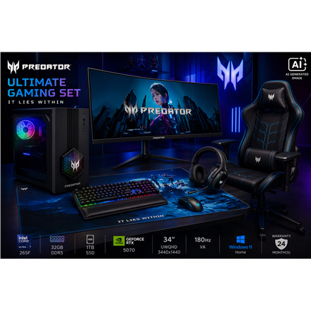 Acer Ultimate Gaming Set | Orion 3000 + X34 V3 + PGC371 + Aethon 700 + Galea 550 + Cestus 333 + PMP470 | Desktop | Tower