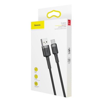 Baseus Cafule Cable Durable Nylon Cable USB / USB-C QC3.0 2A 2M Black-Grey (CATKLF-CG1)