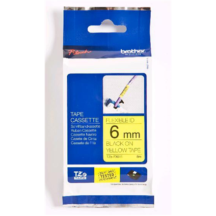 Brother | TZe-FX611 Flexible ID Laminated Tape | Black on Yellow | TZe | 8 m | 6 cm