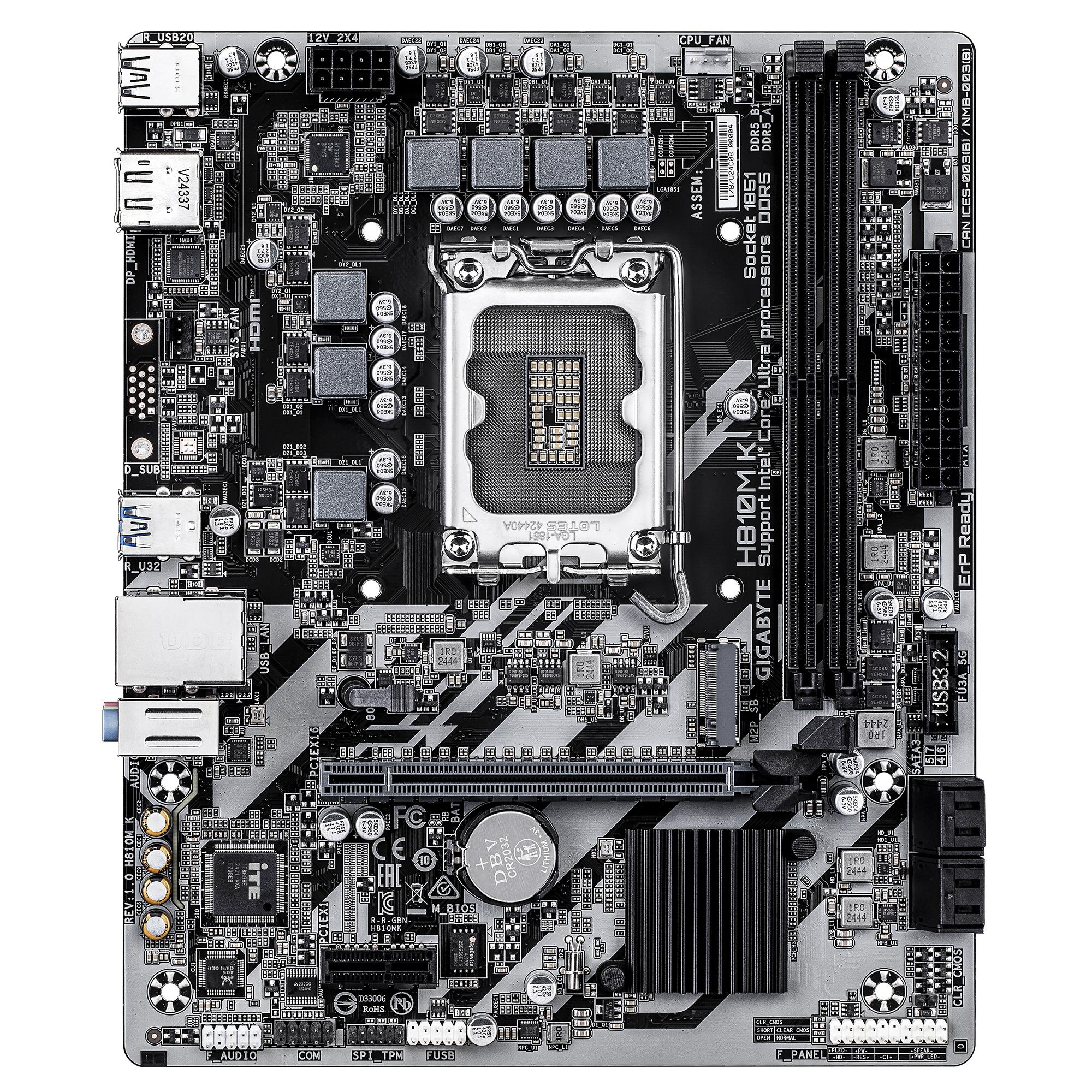 Mainboard GIGABYTE Intel H810 LGA1851 Micro-ATX Memory DDR5 Memory slots 2 H810MK1.0