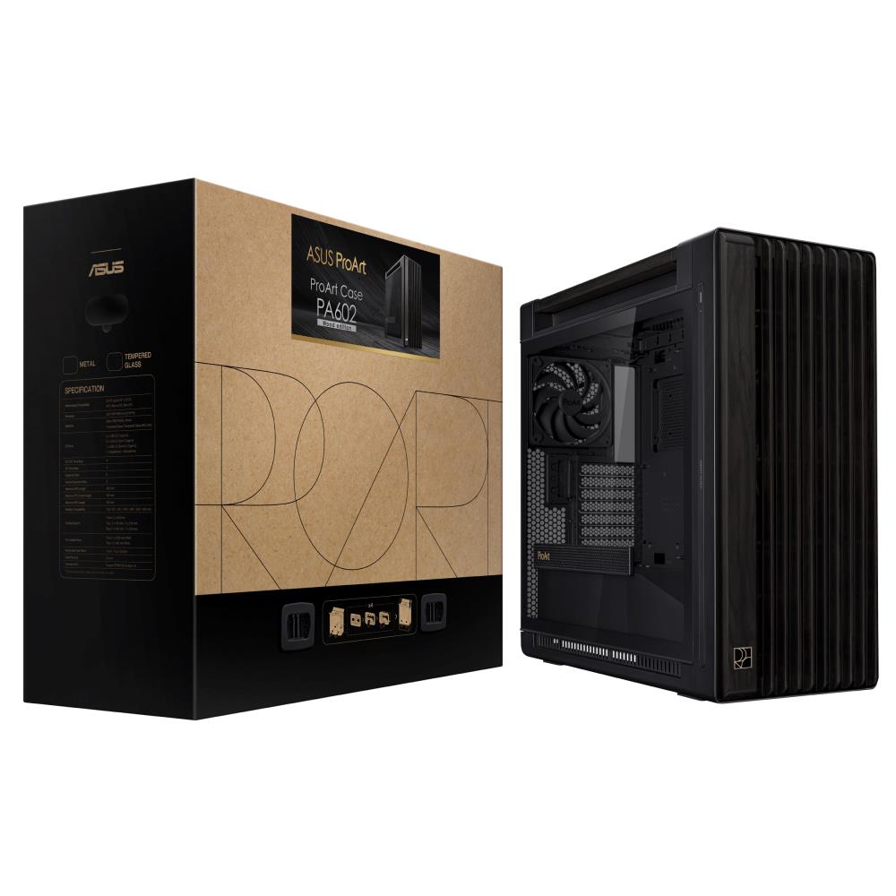 Case ASUS ProArt PA602 Wood Edition - Tempered Glass Panel MidiTower Case product features Transparent panel ATX EATX MicroATX MiniDTX MiniITX Colour Black PROARTPA602WOODTGPWM