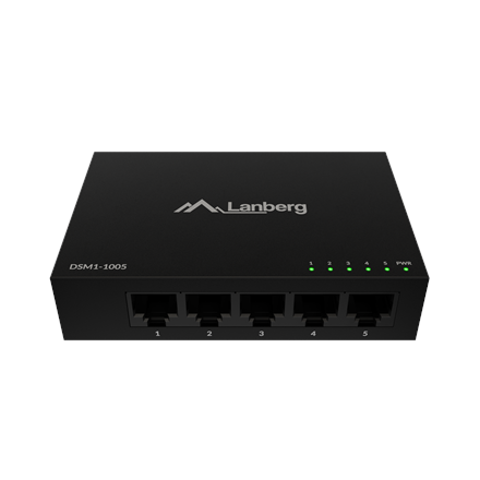 Lanberg Switch 5x1GB/s Unmanagment Gigabit Ethernet Desktop 12V metal case | DSM1-1005 | Unmanaged | Desktop