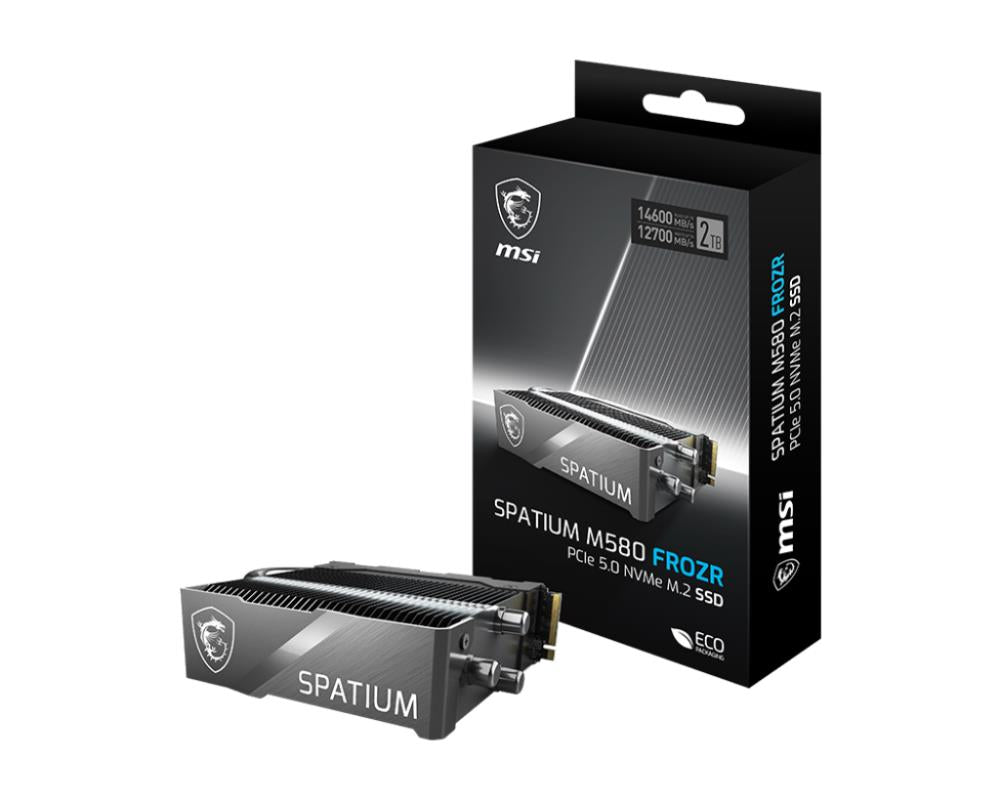 SSD MSI SPATIUM M580 FROZR 2TB M.2 PCIe Gen5 NVMe 3D NAND Write speed 12700 MBytes/sec Read speed 14600 MBytes/sec TBW 1400 TB MTBF 160000 hours S78-440Q780-P83