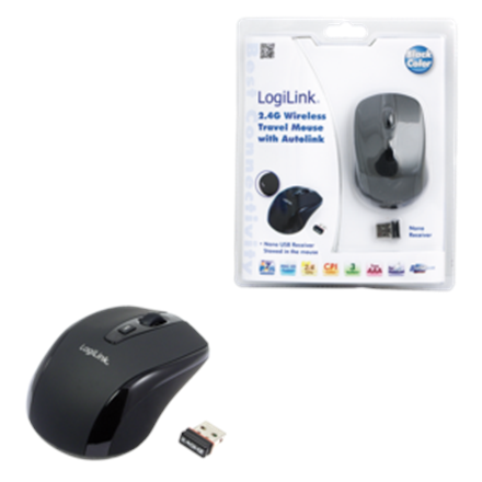 Logilink | Maus optisch Funk 2.4 GHz | wireless | 2.4GH wireless mini mouse with autolink | Black