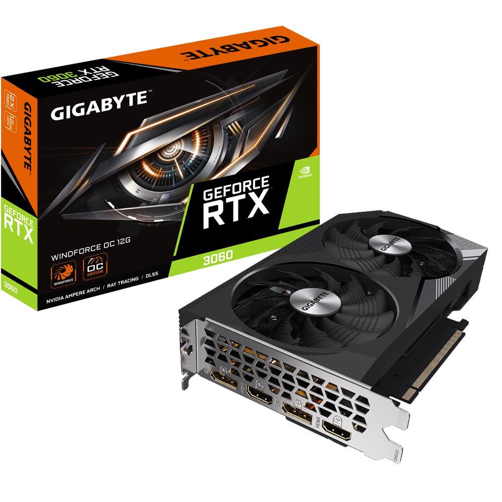 Graphics Card GIGABYTE NVIDIA GeForce RTX 3060 12 GB GDDR6 192 bit PCIE 4.0 16x Memory 15000 MHz GPU 1792 MHz 2xHDMI 2xDisplayPort GV-N3060WF2OC-12GD2.0