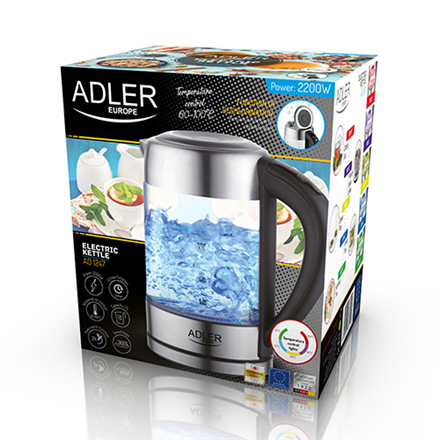 Adler | Kettle | AD 1247 | With electronic control | 1850 W | 1.7 L | Stainless steel/Glass | 360° rotational base | Sta