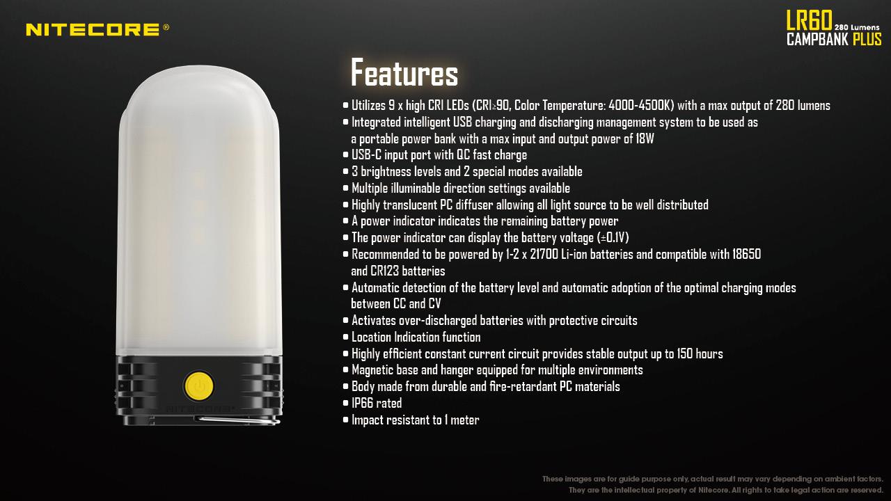 FLASHLIGHT LAMP SERIES/280 LUMENS LR60 NITECORE