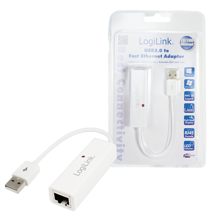 Logilink | Fast Ethernet USB 2.0 to RJ45 Adapter: | White