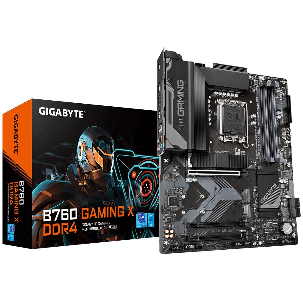 Mainboard GIGABYTE Intel B760 Express LGA1700 ATX Memory DDR4 Memory slots 4 2xPCI-Express 3.0 16x 1xPCI-Express 4.0 16x 3xM.2 1xHDMI 1xDisplayPort 5xUSB 2.0 3xUSB 3.0 1xRJ45 6xAudio port B760GAMINGXDDR4