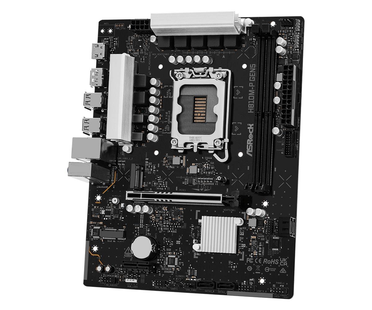 Mainboard ASROCK Intel H810 LGA 1851 (Socket V1) micro ATX RAM DDR5-SDRAM 2xSlots 1xNumber of M.2 (M) slots H810M-PGEN5