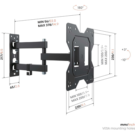 Vogels Wall mount | UP 2043 Full-Motion TV Wall Mount S | 19-43 " | Rotate, Tilt | Maximum weight (capacity) 20 kg | Bla