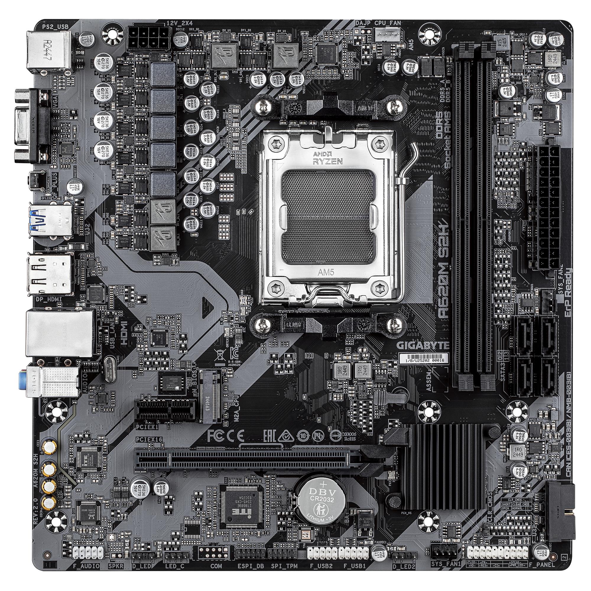 Mainboard GIGABYTE AMD A620 SAM5 Micro-ATX Memory DDR5 Memory slots 2 A620MS2H2.0