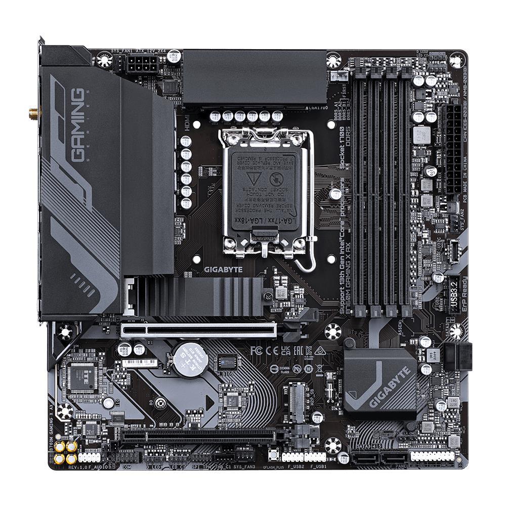 Mainboard GIGABYTE Intel B760 Express LGA1700 Micro-ATX Memory DDR5 Memory slots 4 1xPCI-Express 4.0 16x 1xM.2 1xHDMI 1xDisplayPort 5xUSB 2.0 3xUSB 3.2 1xRJ45 3xAudio port B760MGAMINGXAX1.1