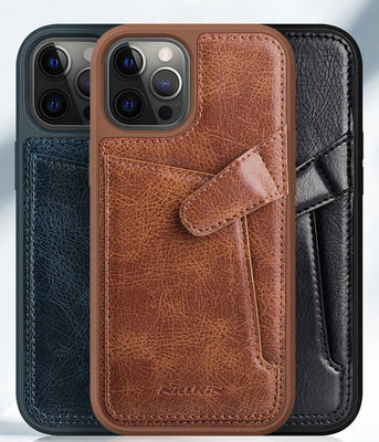 Nillkin Aoge Leather Case Flexible Armored Genuine Leather Case with Pocket for iPhone 12 Mini Black