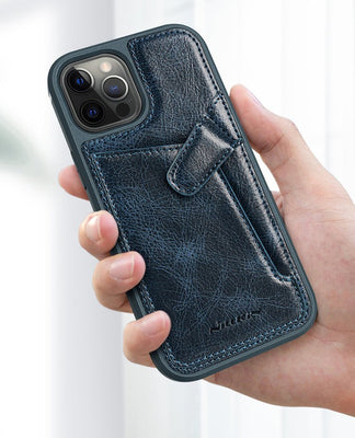 Nillkin Aoge Leather Case Flexible Armored Genuine Leather Case with Pocket for iPhone 12 Mini Black