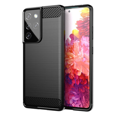 Carbon Case Flexible Cover TPU Case for Samsung Galaxy S21 Ultra 5G black — Hurtel