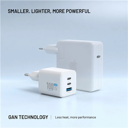 Fixed GaN Network Charger Mini with 2xUSB-C and USB output, PD support, 100 W, white | FIXCG100M-2C1A-WH