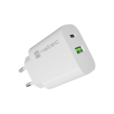 Natec Ribera USB Charger 1X USB-A + 1X USB-C 20W, White