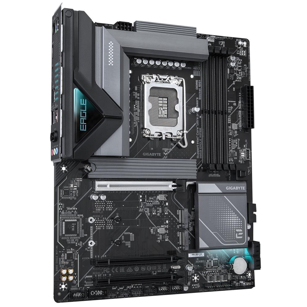 Mainboard GIGABYTE Intel B860 Express LGA1851 ATX Memory DDR5 Memory slots 4 3xPCI-Express 16x 3xM.2 1xHDMI 1xDisplayPort 1xAudio-In 1xAudio-Out 1xMicrophone 4xUSB 2.0 1xUSB 3.2 1xUSB-C 1xPS/2 1xRJ45 B860EAGLEWIFI6E1.0