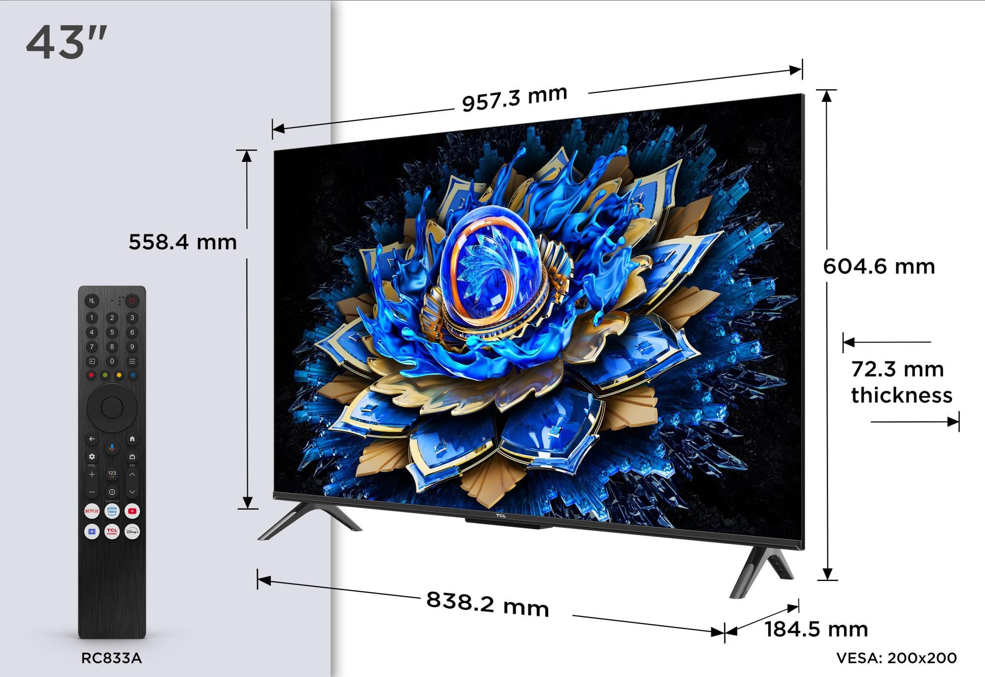 TV Set TCL 43 " 4K Ultra HD 3840 x 2160 pixels Flat 16:9 QLED 43T69C