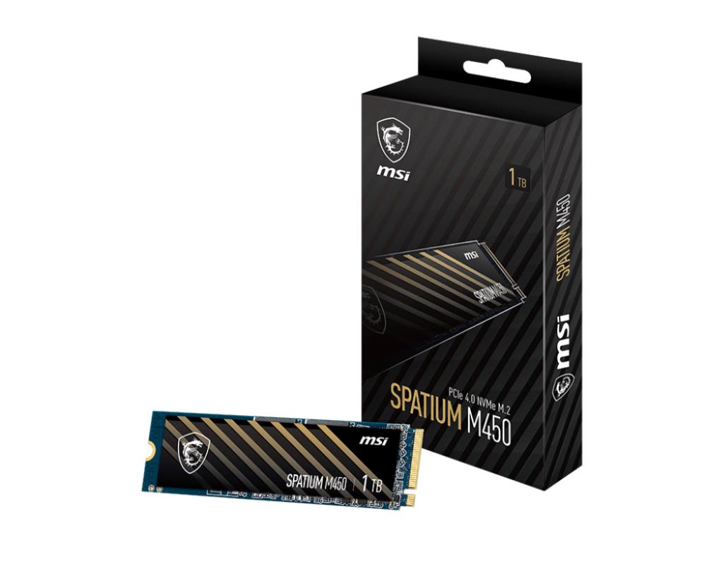 SSD MSI SPATIUM M450 1TB M.2 PCIe Gen4 NVMe 3D NAND Write speed 2400 MBytes/sec Read speed 3400 MBytes/sec 2.15mm TBW 350 TB MTBF 1500000 hours S78-440L0M0-P83