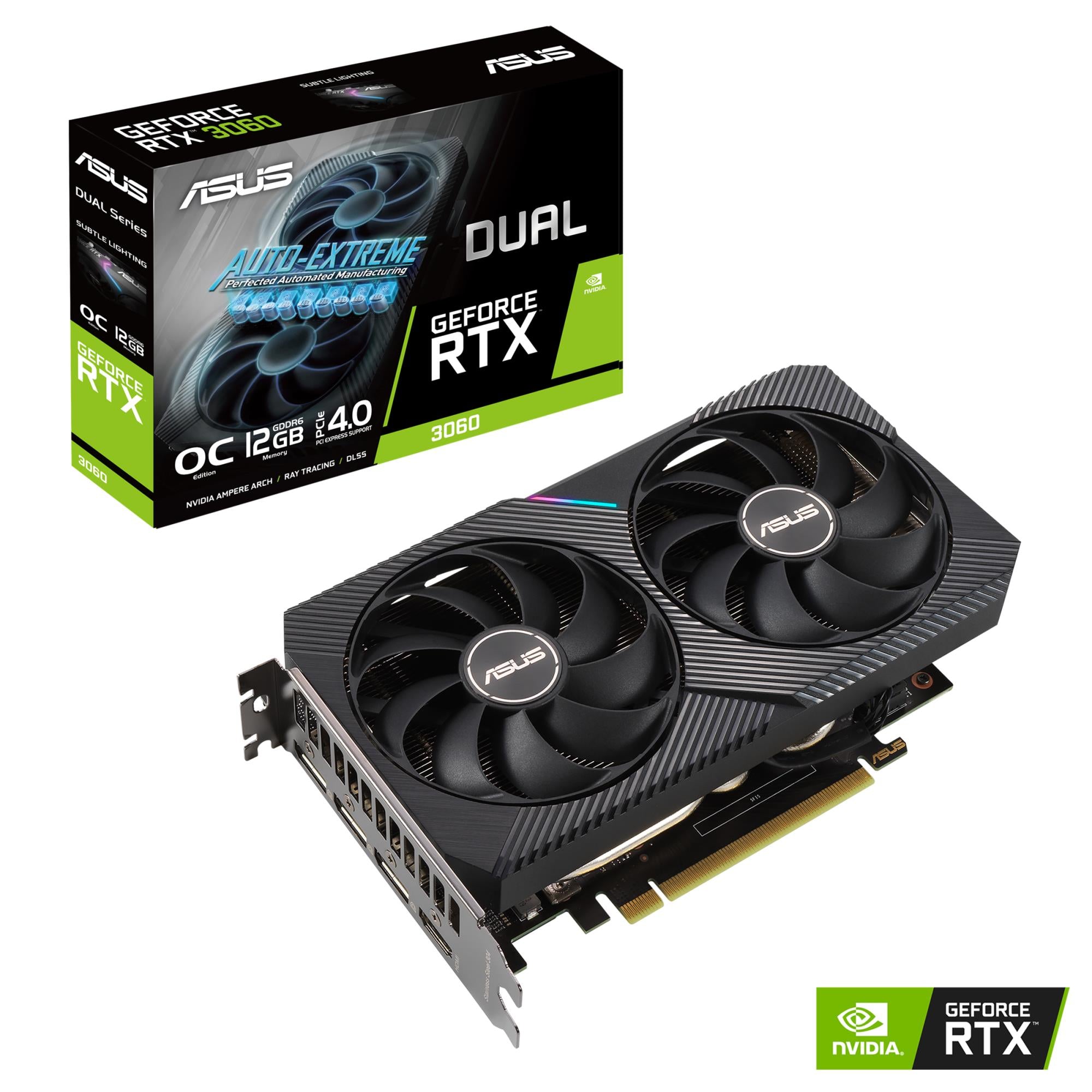 Graphics Card ASUS NVIDIA GeForce RTX 3060 12 GB 192 bit PCIE 4.0 16x GDDR6 GPU 1837 MHz 1xHDMI 3xDisplayPort DUAL-RTX3060-O12G-V2
