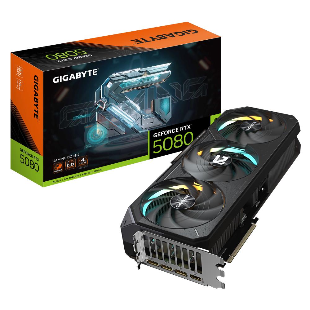 Graphics Card GIGABYTE NVIDIA GeForce RTX 5080 16 GB GDDR7 256 bit PCIE 5.0 16x GPU 2617 MHz Triple slot Fansink 1xHDMI 3xDisplayPort GV-N5080GAMINGOC-16GD