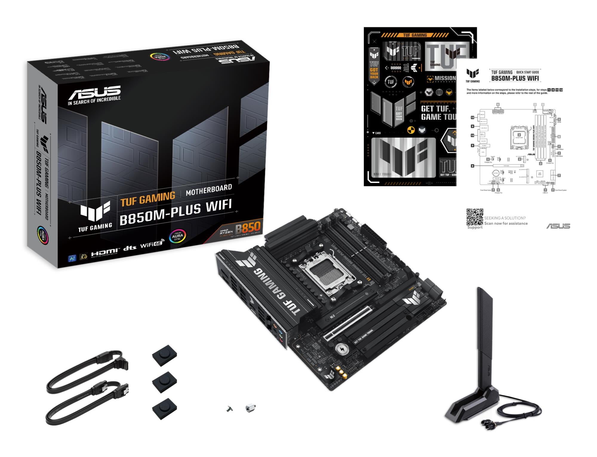 Mainboard ASUS AMD B850 SAM5 Micro-ATX Memory DDR5 Memory slots 4 1xPCI-Express 4.0 1x 1xPCI-Express 4.0 16x 1xPCI-Express 5.0 16x 3xM.2 1xHDMI 1xDisplayPort 11xUSB 2.0 2xUSB-C 1xRJ45 5xAudio port GAMINGB850M-PLUSWIFI