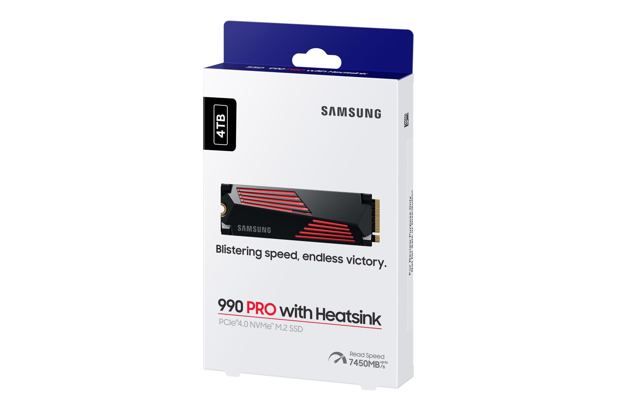SSD SAMSUNG 990 PRO with Heatsink 4TB M.2 PCIe Gen4 NVMe TLC Write speed 6900 MBytes/sec Read speed 7450 MBytes/sec 2.3mm TBW 1200 TB MTBF 1500000 hours MZ-V9P4T0GW