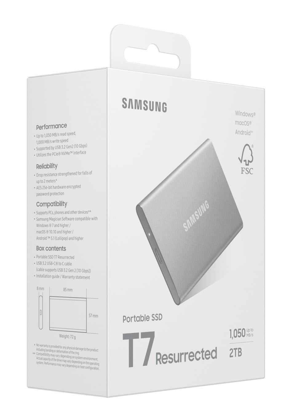 External SSD SAMSUNG Read speed 1050 MB/s Write speed 1000 MB/s 2000 GB MU-PD2T0G/WW