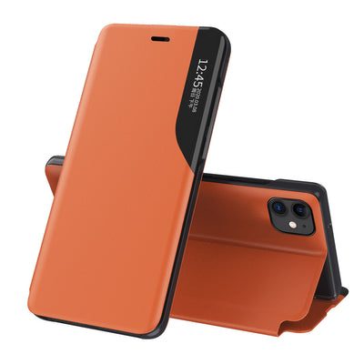 Eco Leather View Case elegant bookcase type case with kickstand for iPhone 13 Pro orange — Hurtel