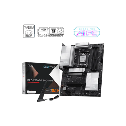 MSI PRO X870E-S EVO WIFI | Processor family AMD | Processor socket AM5 | DDR5 | Supported hard disk drive interfaces SAT