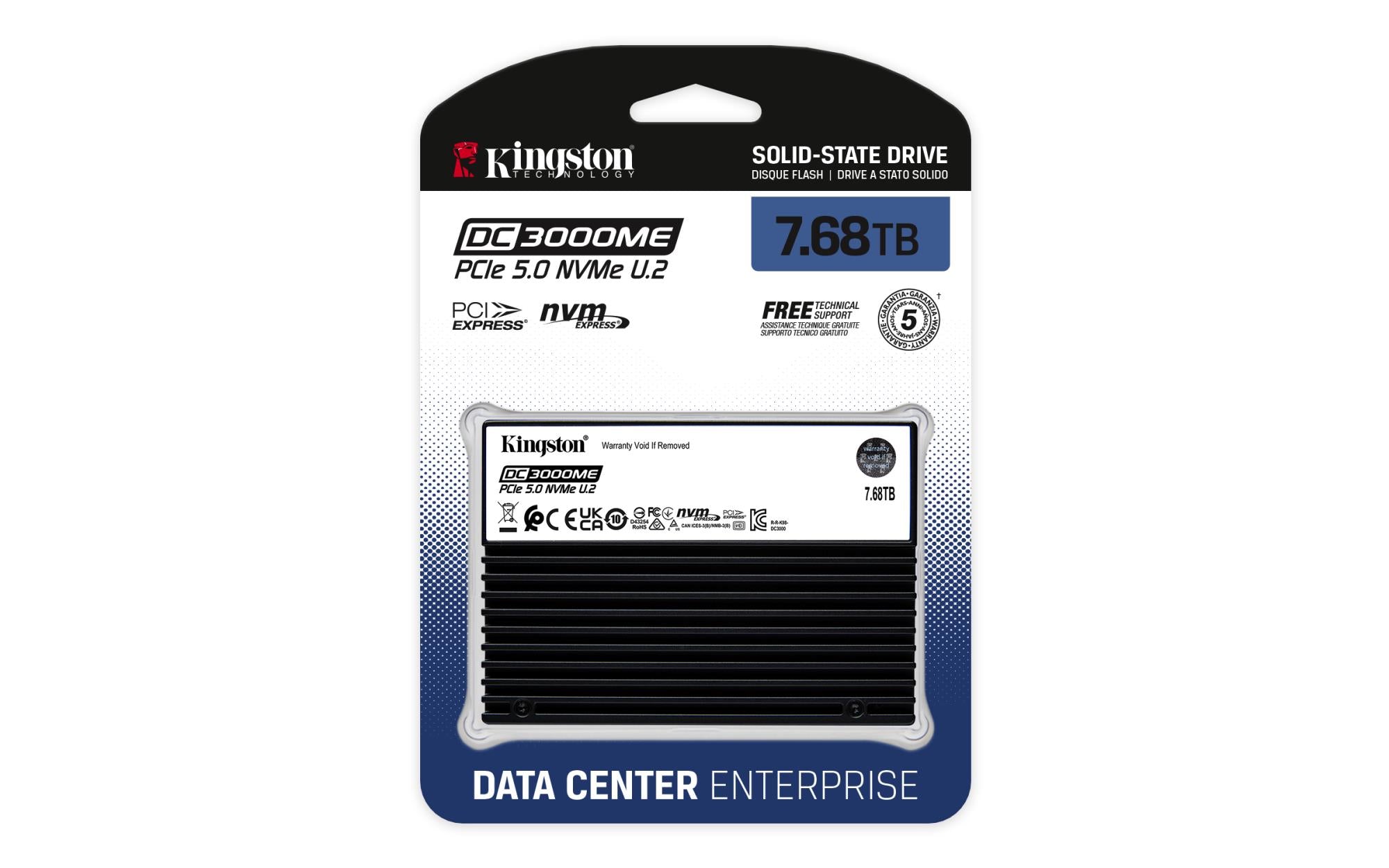 SSD KINGSTON SSD series DC3000ME 7.68TB NVMe NAND flash technology 3D TLC Write speed 10000 MBytes/sec Read speed 14000 MBytes/sec Form Factor U.2 TBW 14.016 TB MTBF 2000000 hours SEDC3000ME/7T6
