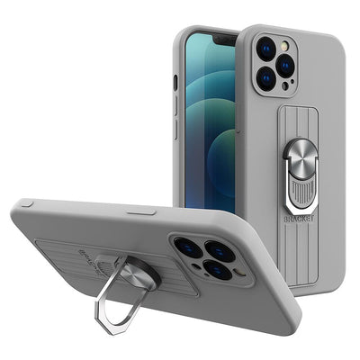 Ring Case silicone case with finger grip and stand for iPhone 12 mini silver — Hurtel