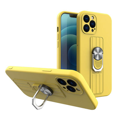 Ring Case silicone case with finger grip and stand for iPhone 12 mini yellow — Hurtel
